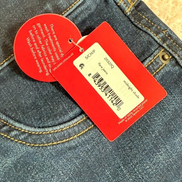 Spanx Women Flare Jeans Small Petite Midnight Shade Indigo Blue Boho Western NWT - Picture 6 of 11